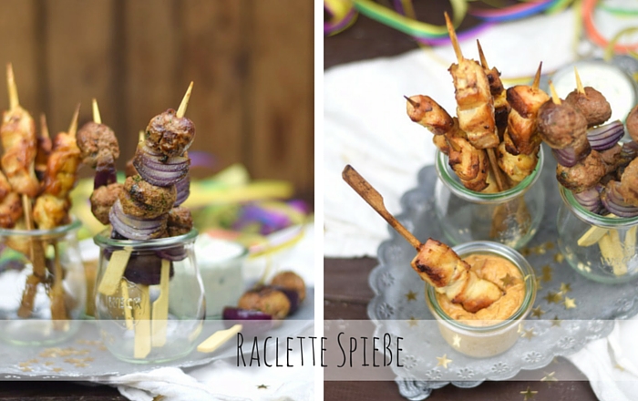 Raclette Spieße Meatballs & Satay & Gemüse & Bacon