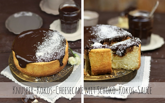 Kokos-Cheesecake mit Schoko-Kokos-Sauce