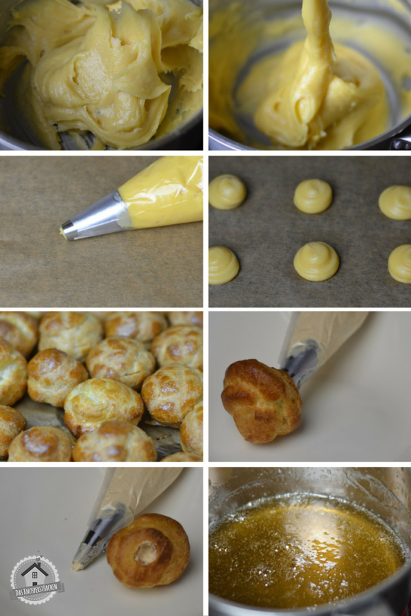 Profiteroles mit Karamell-Zimt- oder Nougat-Creme Profiteroles mit Karamell-Zimt- oder Nougat-Creme