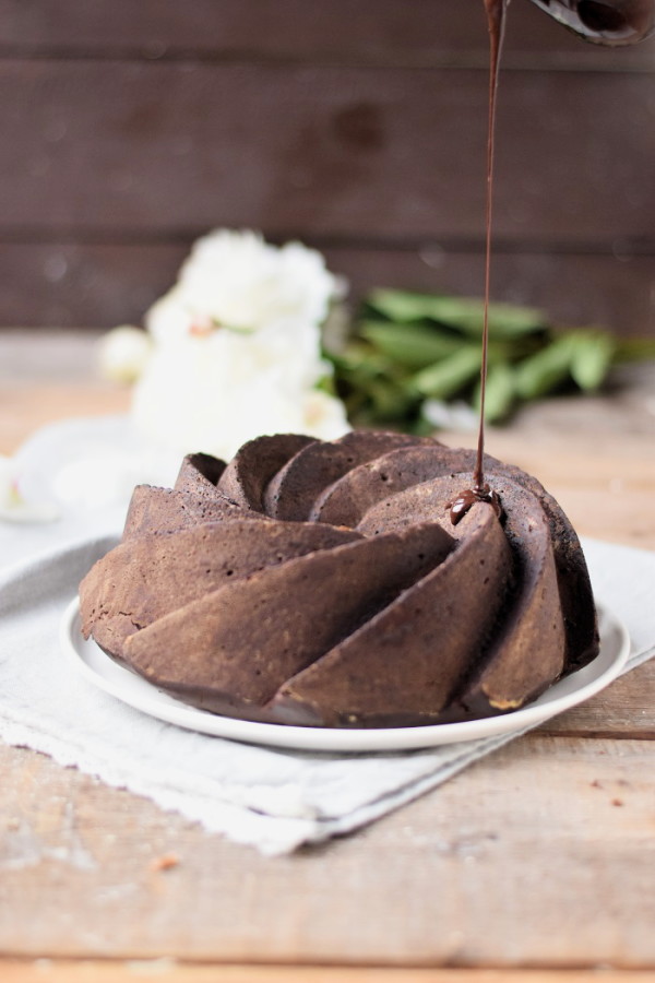 Chocolate Bundt Cake with peanut butter Cheesecake