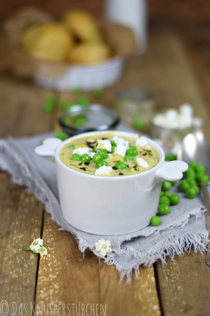 Erbsen Feta Suppe - Green Pea Chick Pea Feta Cheese Soup (1)