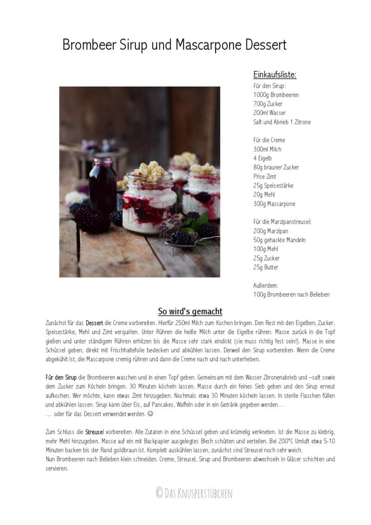 Brombeer Sirup und Mascarpone Dessert mit Streuseln - Blackberry Syrup ...
