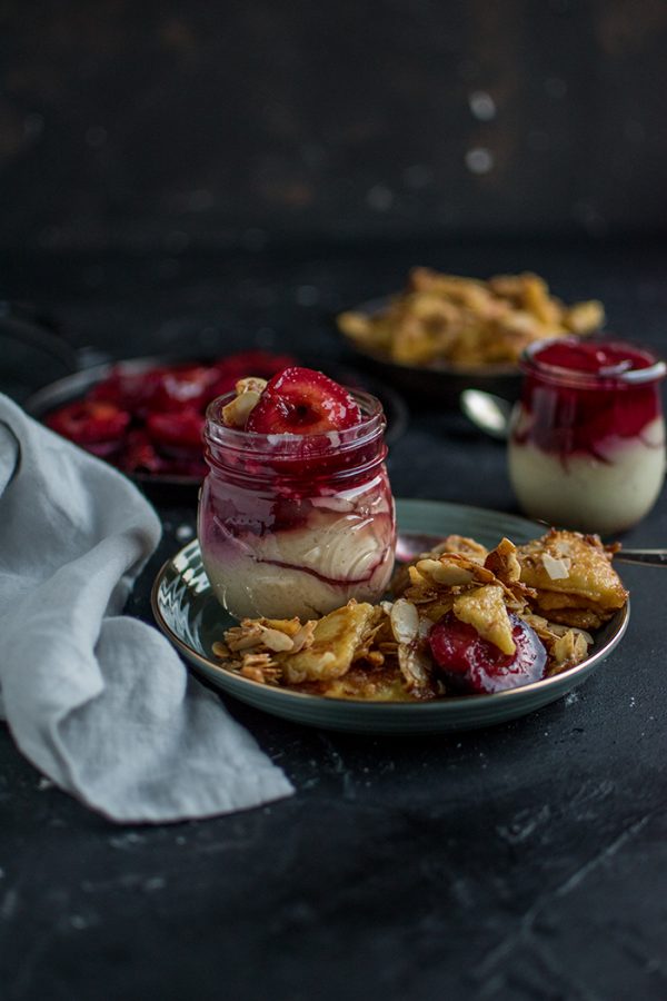 Kaiserschmarrn mit Amaretto Pflaumen und Zimtpudding ⋆ Knusperstübchen