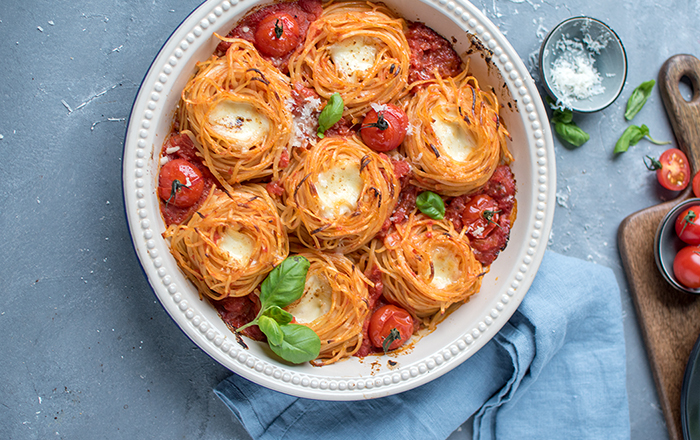 Spaghetti-Nester Tomate-Mozzarella