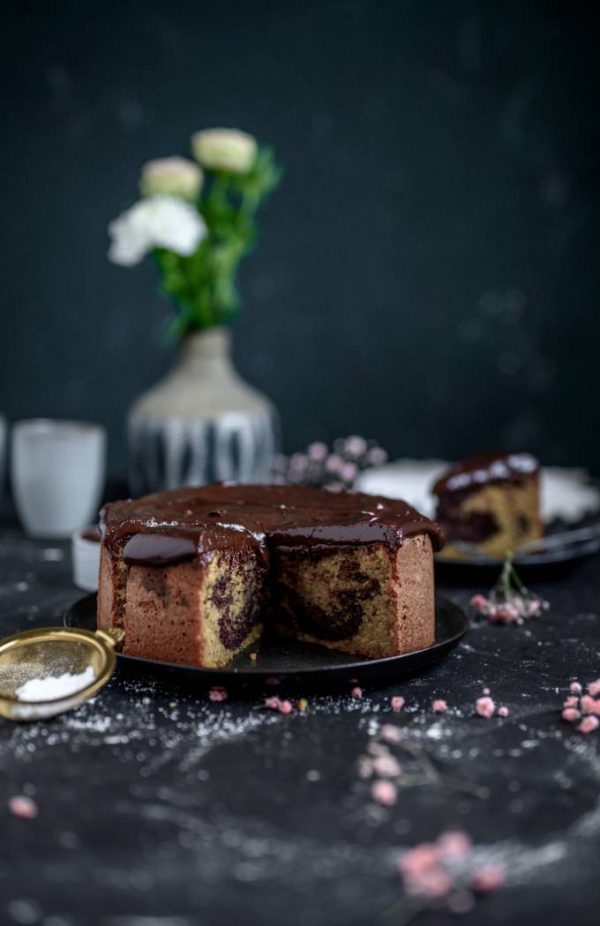 Mandel-Marmorkuchen mit Schokopudding-Topping ⋆ Knusperstübchen