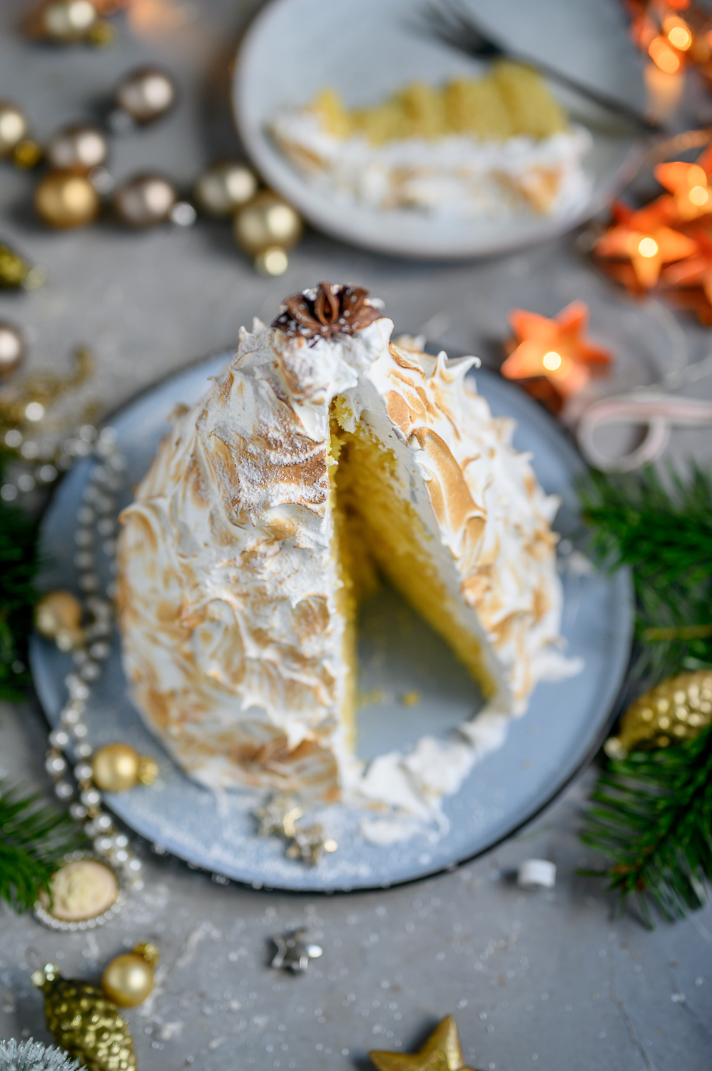Alaska Lemon Meringue Kuchen in Tannenbaumform ⋆ Knusperstübchen
