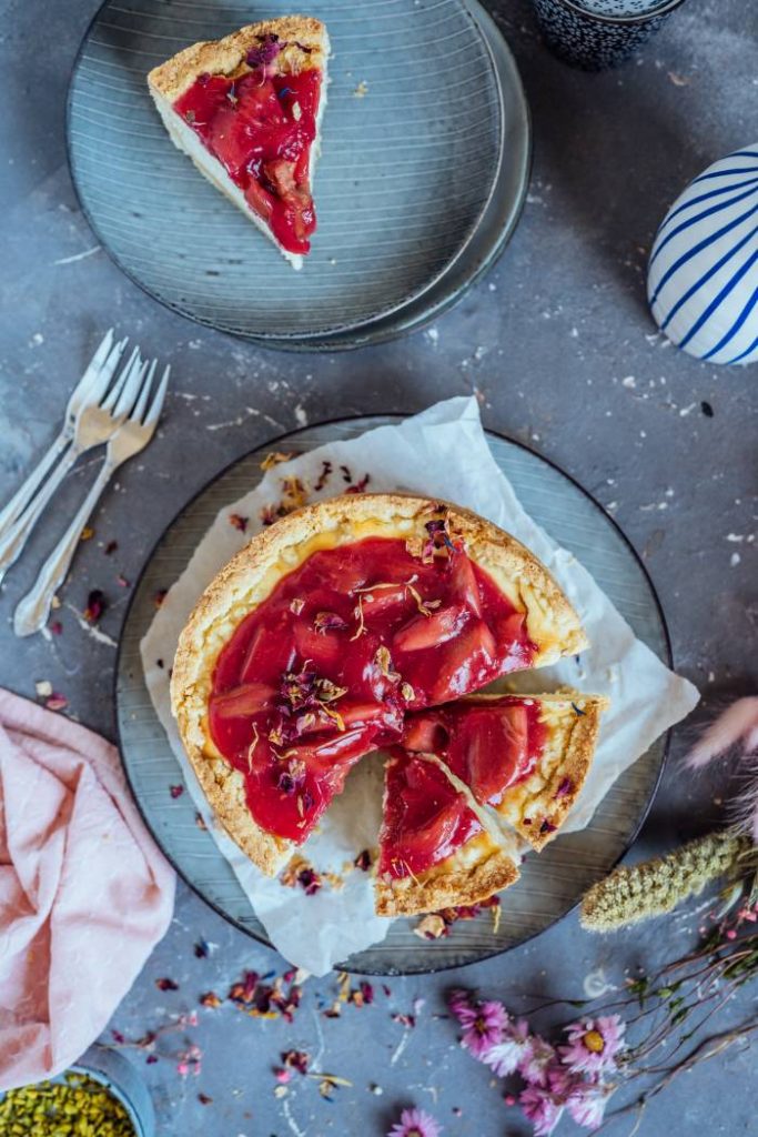 Käsekuchen mit Zitrone, Himbeer-Rhabarber-Kompott und Shortbread ⋆ ...