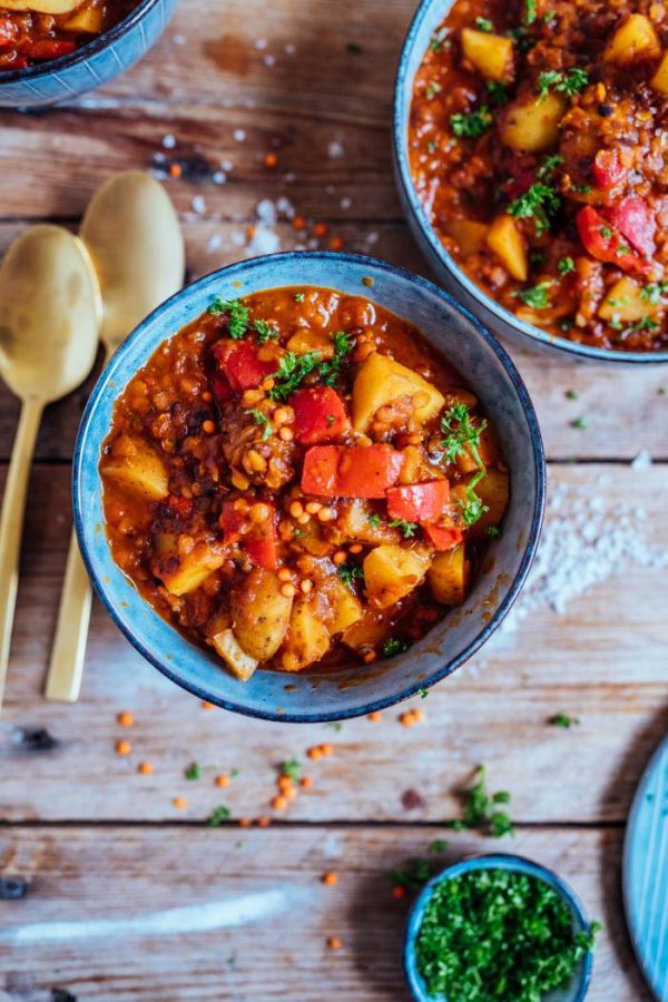 Paprika-Kartoffel-Topf mit Linsen: Schnell gekocht im Home-Office oder ...