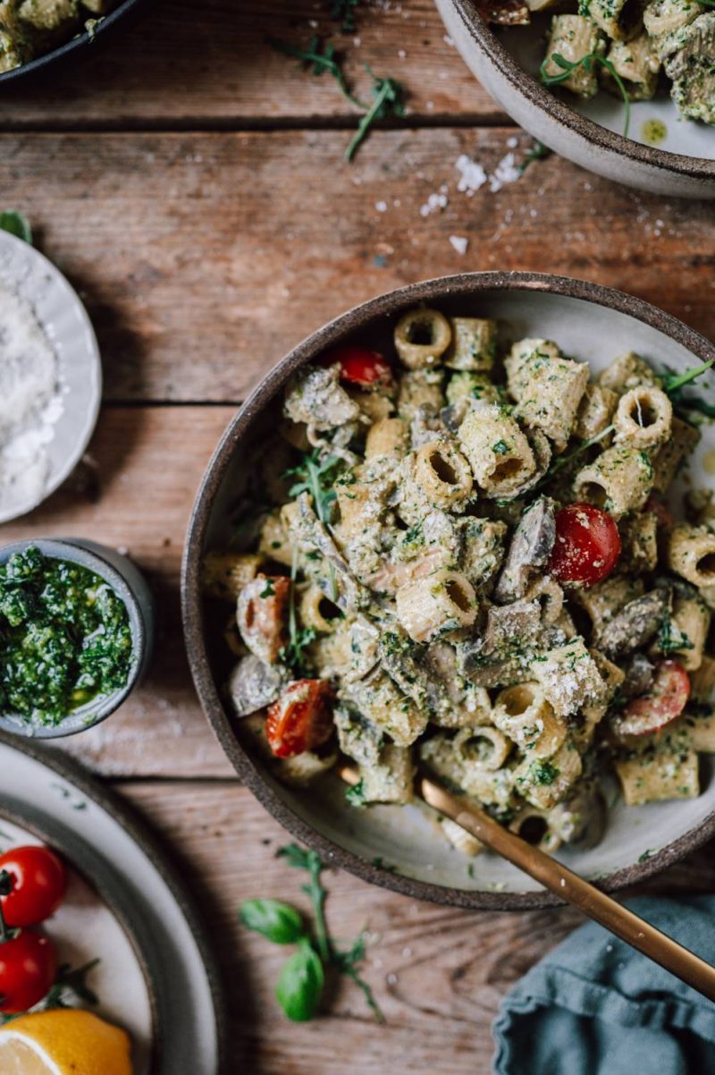 Pasta mit Champignons, Rucola-Pesto und Ricotta: Cremiges Pastaglück ⋆ ...