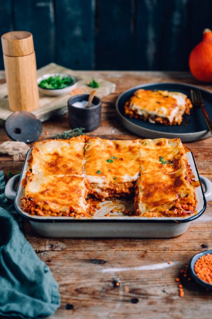 Lasagne: vegetarisch mit Linsen, Bechamel und Kürbis ⋆ Knusperstübchen