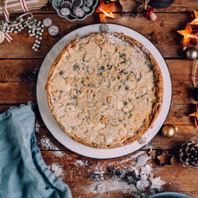 Weihnachts-Cheesecake mit Mandelboden und Schokosplitter: Zupfkuchen mal anders